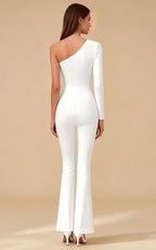 Jackson White Mesh One-Shoulder Bandage Jumpsuit