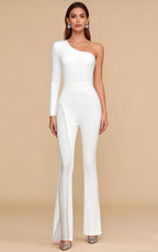 Jackson White Mesh One-Shoulder Bandage Jumpsuit