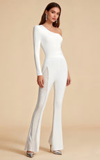Jackson White Mesh One-Shoulder Bandage Jumpsuit