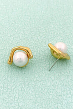 Jacova Geometric Pearl Stud Earrings In Gold
