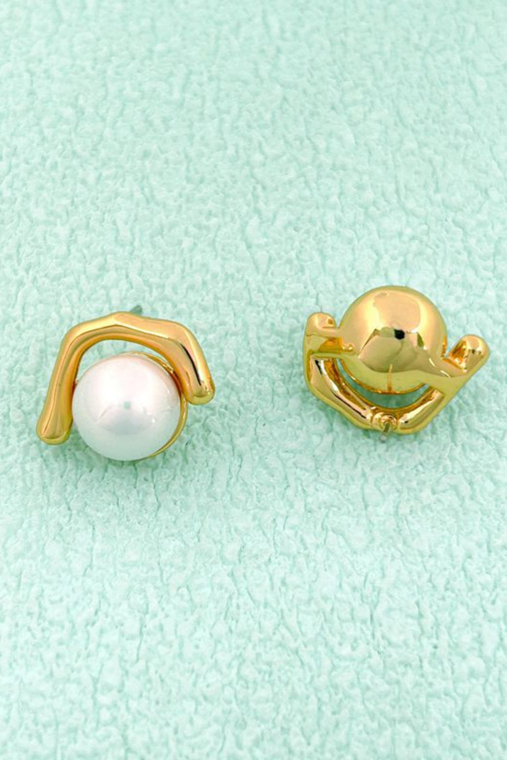 Jacova Geometric Pearl Stud Earrings In Gold