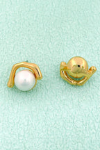 Jacova Geometric Pearl Stud Earrings In Gold