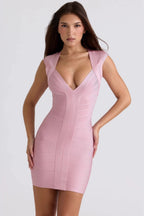 Jasper Pink Ribbed Knit Bandage Mini Dress