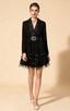 Jaxon Feather Detail Belted Blazer Dress In Black