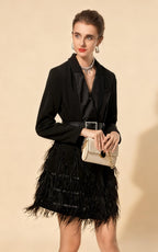 Jaxon Feather Detail Belted Blazer Dress In Black