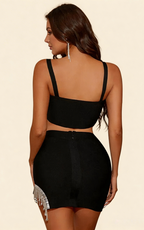 Josie Black Rhinestone Fringe Tassel Bandage Set