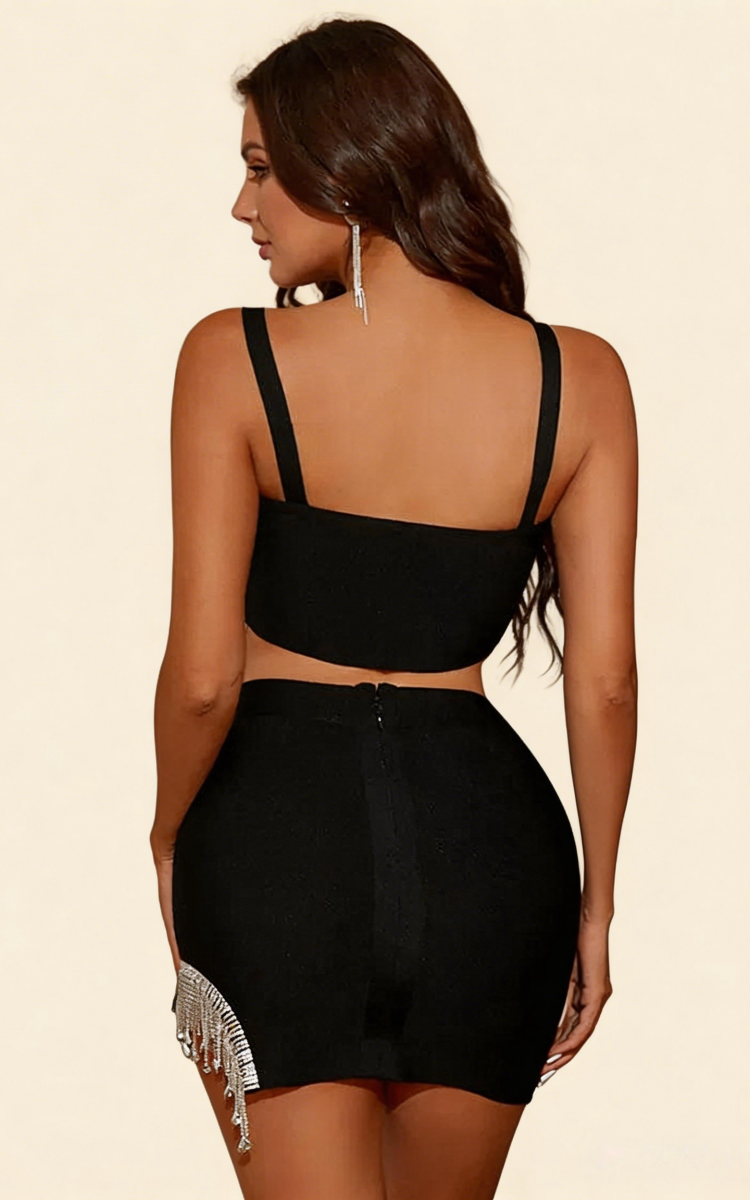 Josie Black Rhinestone Fringe Tassel Bandage Set