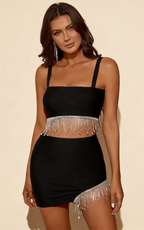 Josie Black Rhinestone Fringe Tassel Bandage Set