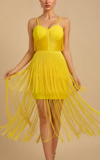 Juliette Yellow Fringe Midi Bandage Dress