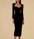 Juno Black Long Sleeve Bandage Midi Dress