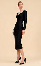 Juno Black Long Sleeve Bandage Midi Dress