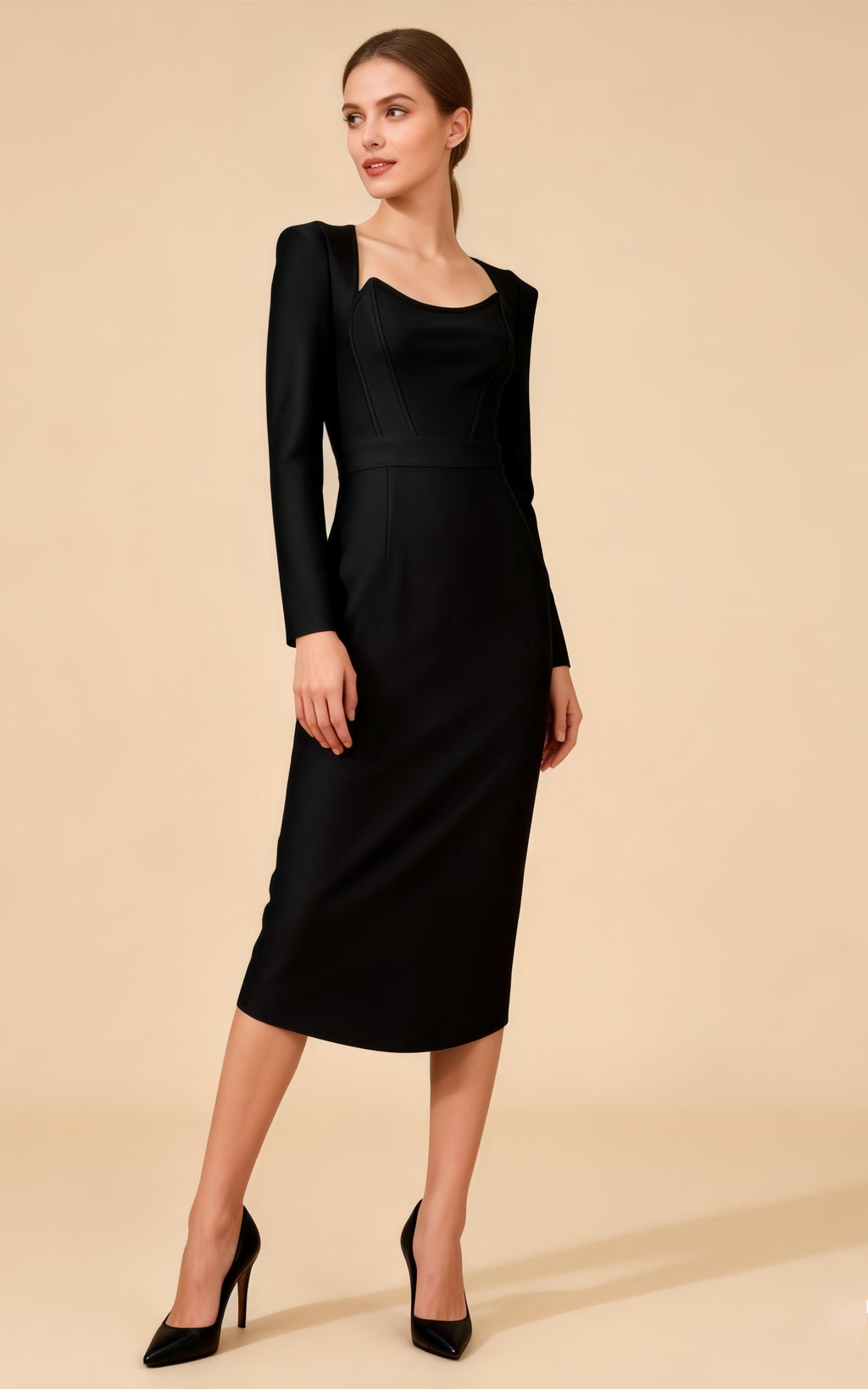 Juno Black Long Sleeve Bandage Midi Dress