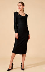Juno Black Long Sleeve Bandage Midi Dress