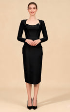 Juno Black Long Sleeve Bandage Midi Dress