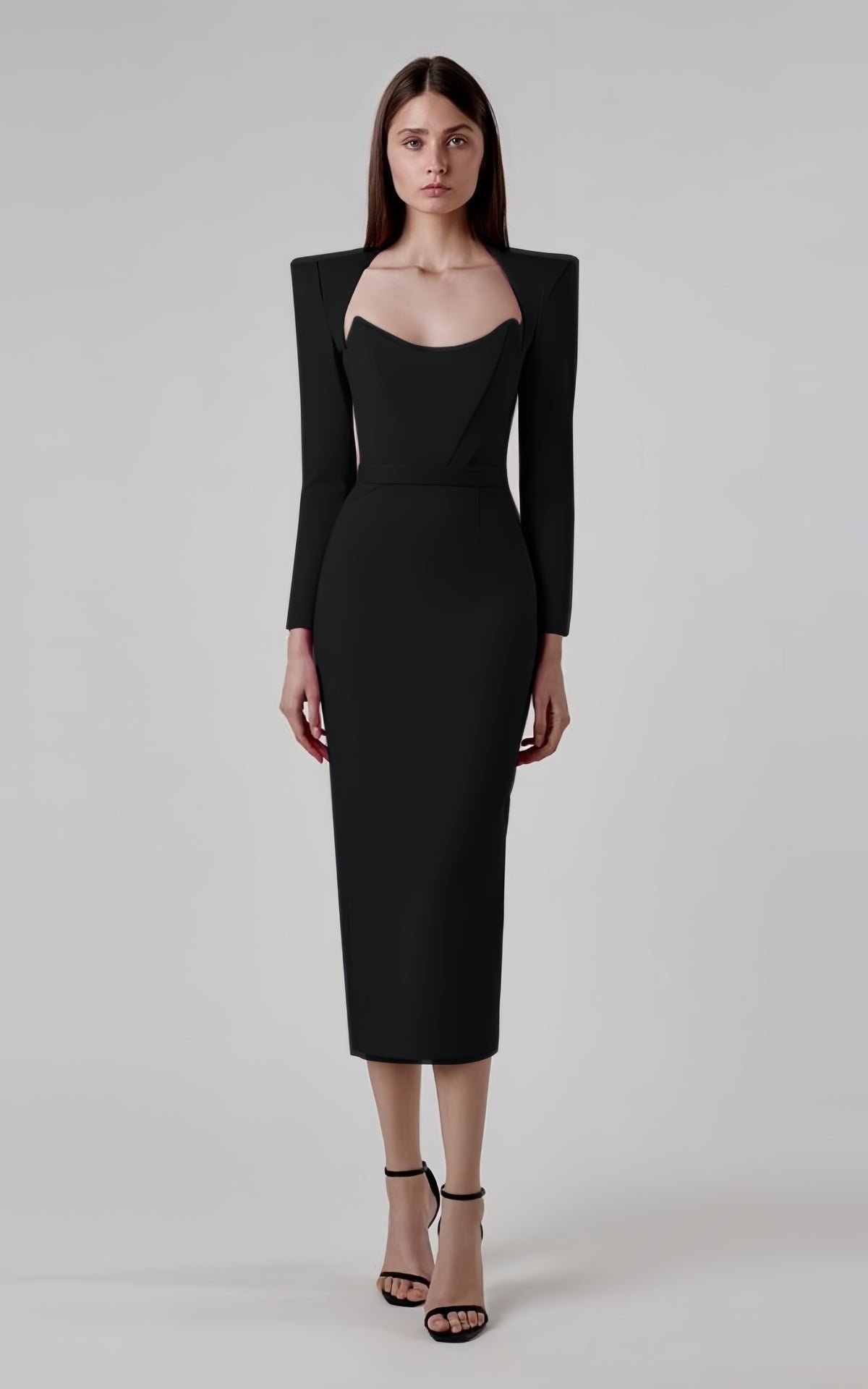 Juno Black Long Sleeve Bandage Midi Dress