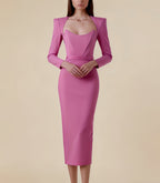 Juno Magenta Long Sleeve Bandage Midi Dress