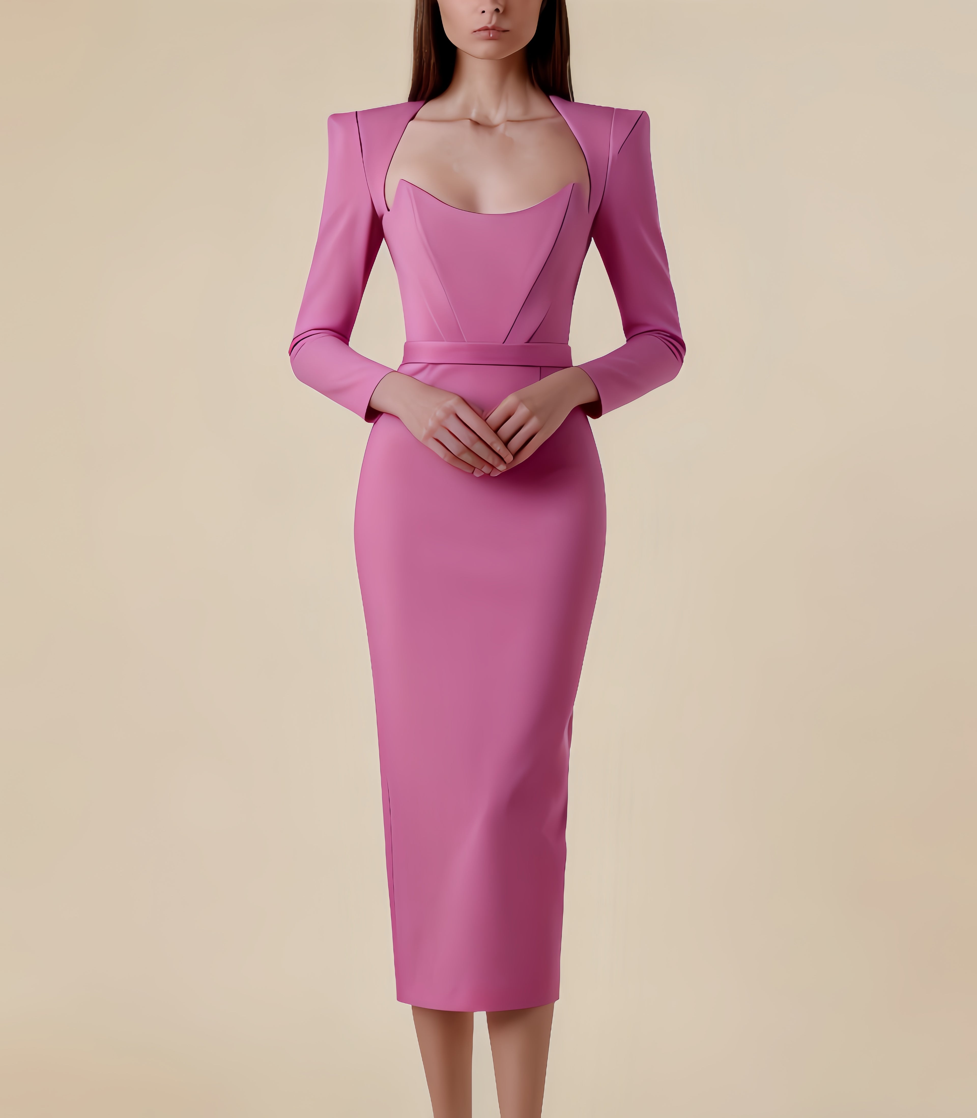 Juno Magenta Long Sleeve Bandage Midi Dress