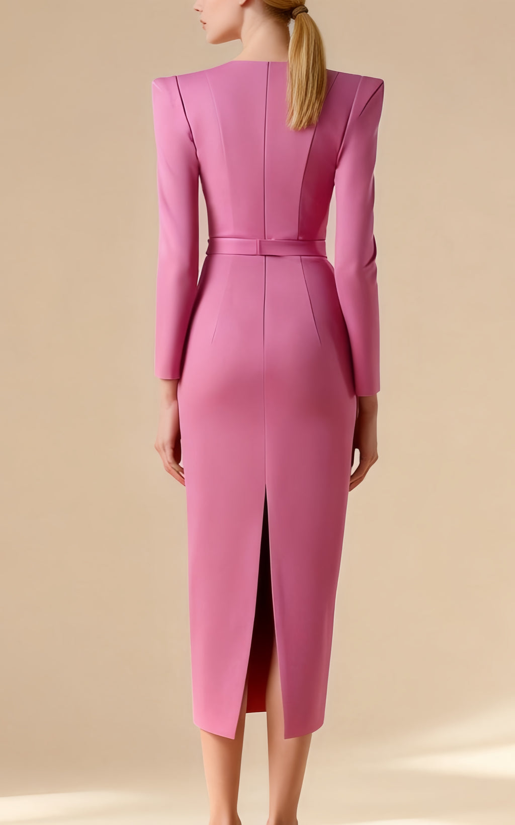Juno Magenta Long Sleeve Bandage Midi Dress