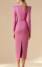 Juno Magenta Long Sleeve Bandage Midi Dress