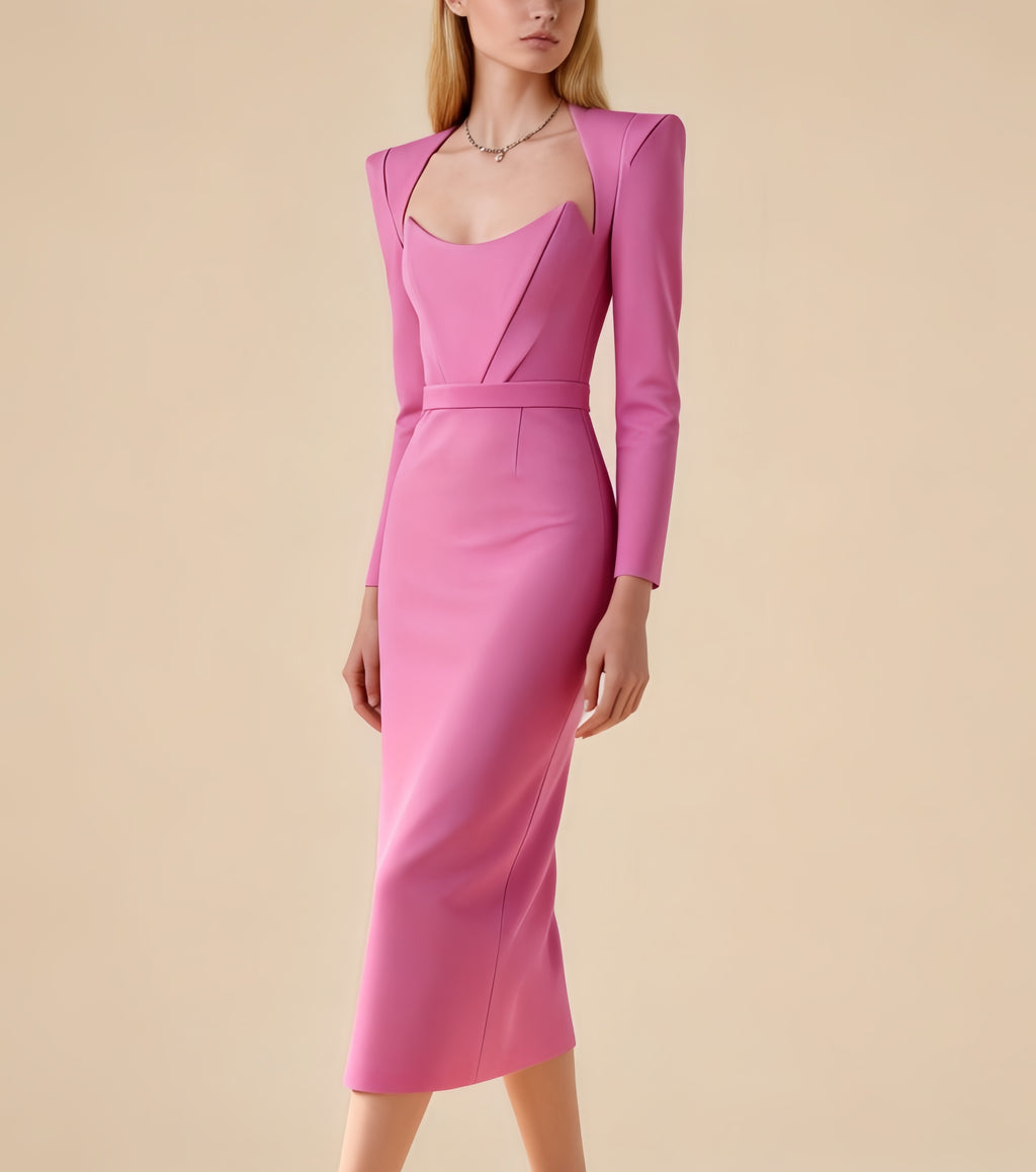 Juno Magenta Long Sleeve Bandage Midi Dress