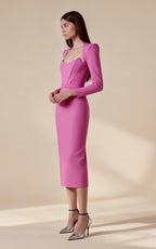Juno Magenta Long Sleeve Bandage Midi Dress