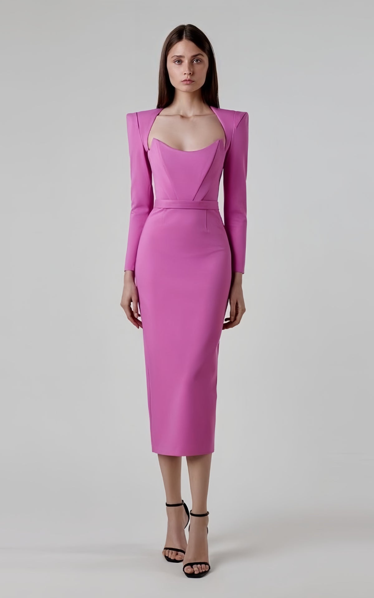 Juno Magenta Long Sleeve Bandage Midi Dress