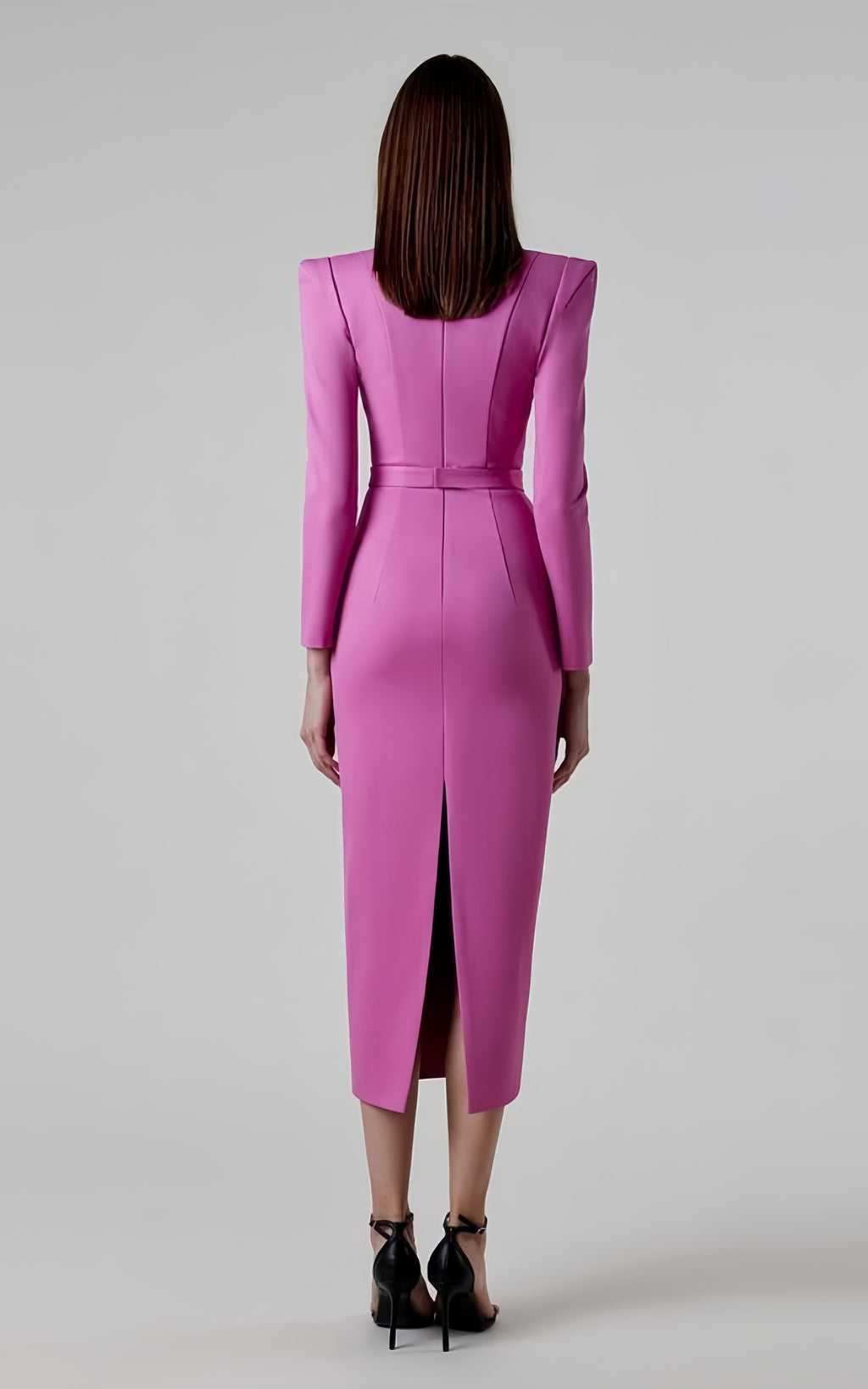 Juno Magenta Long Sleeve Bandage Midi Dress