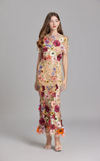 Keira Apricot 3D Floral Short Sleeve Maxi Dress