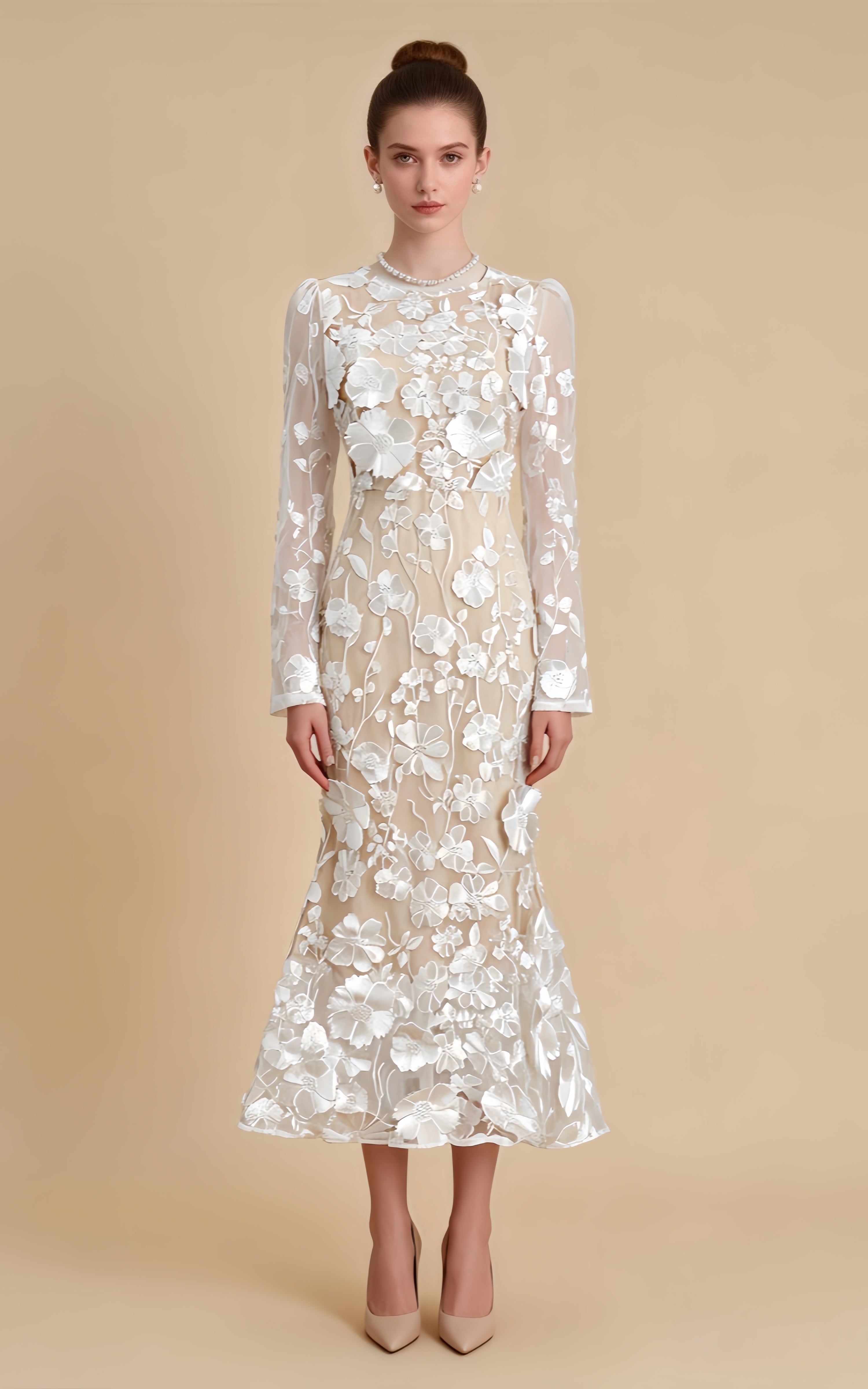 Kieran White 3D Floral Mermaid Maxi Dress