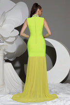 Lachlan Neon Green High Neck Diamond Bandage Dress