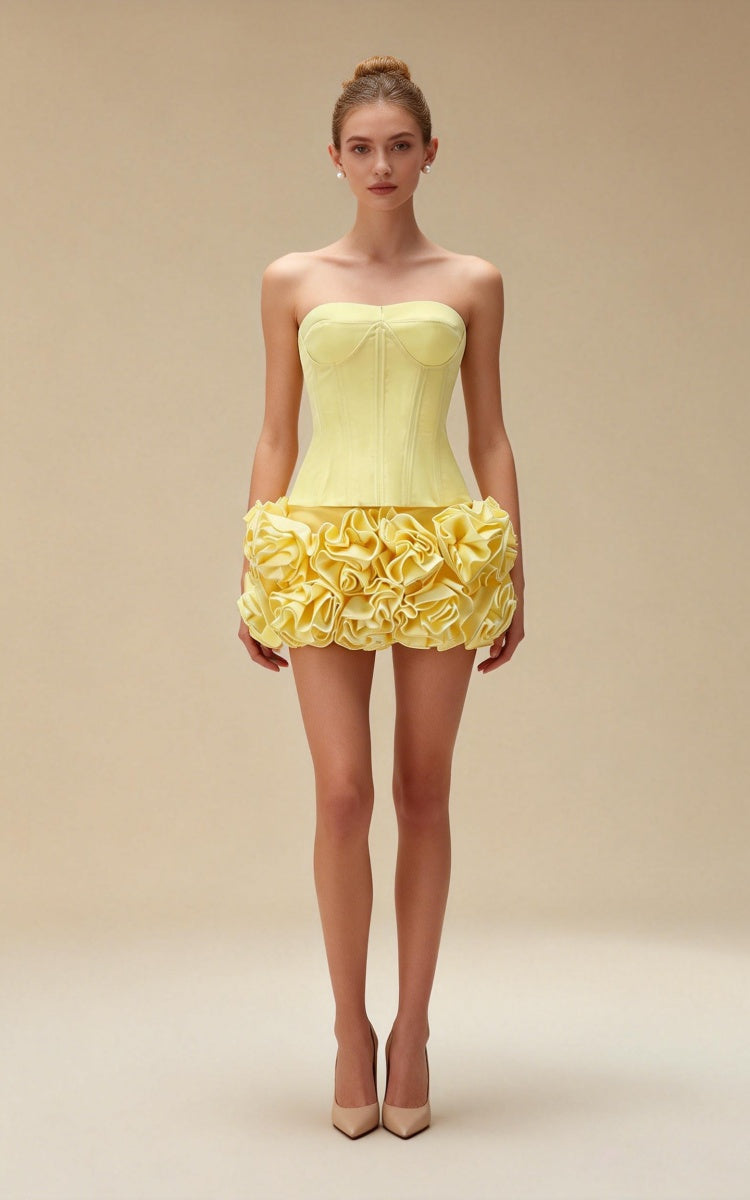 Lana Yellow Floral Hem Mini Bodycon Dress Main image