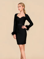 Lance Black Feather Bandage Mini Dress
