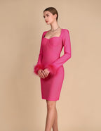 Lance Pink Feather Bandage Mini Dress