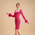 Lance Pink Feather Bandage Mini Dress