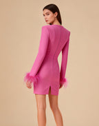 Lance Pink Feather Bandage Mini Dress