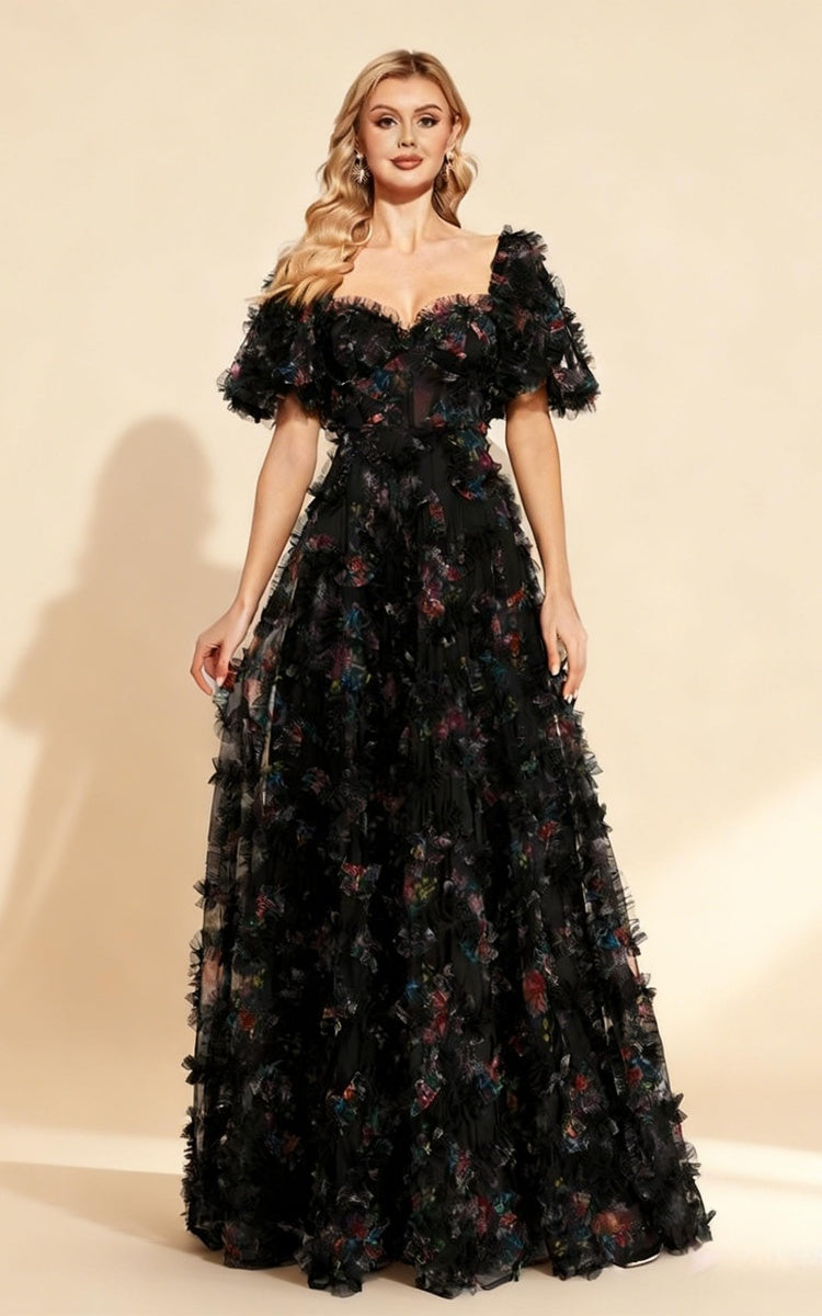 Lena Black Backless Floral Maxi Dress