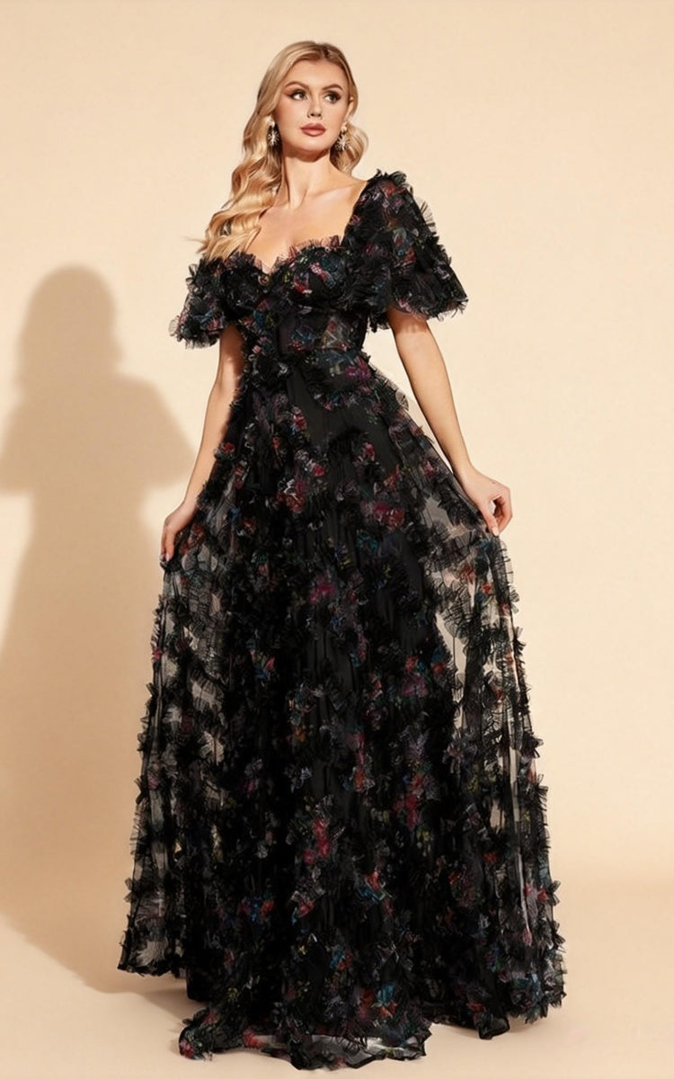 Lena Black Backless Floral Maxi Dress