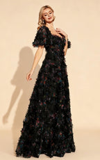 Lena Black Backless Floral Maxi Dress