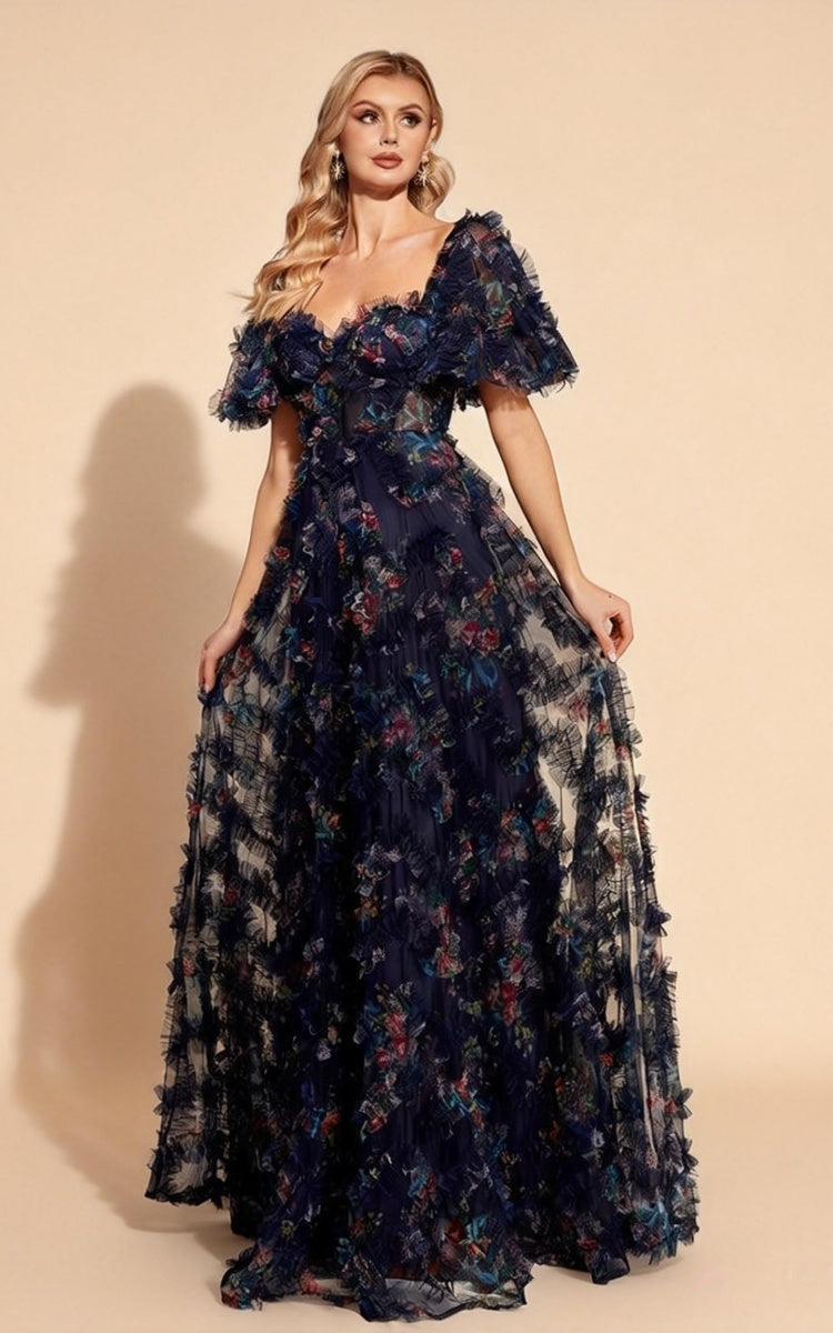 Lena Navy Blue Backless Floral Maxi Dress Secondary image