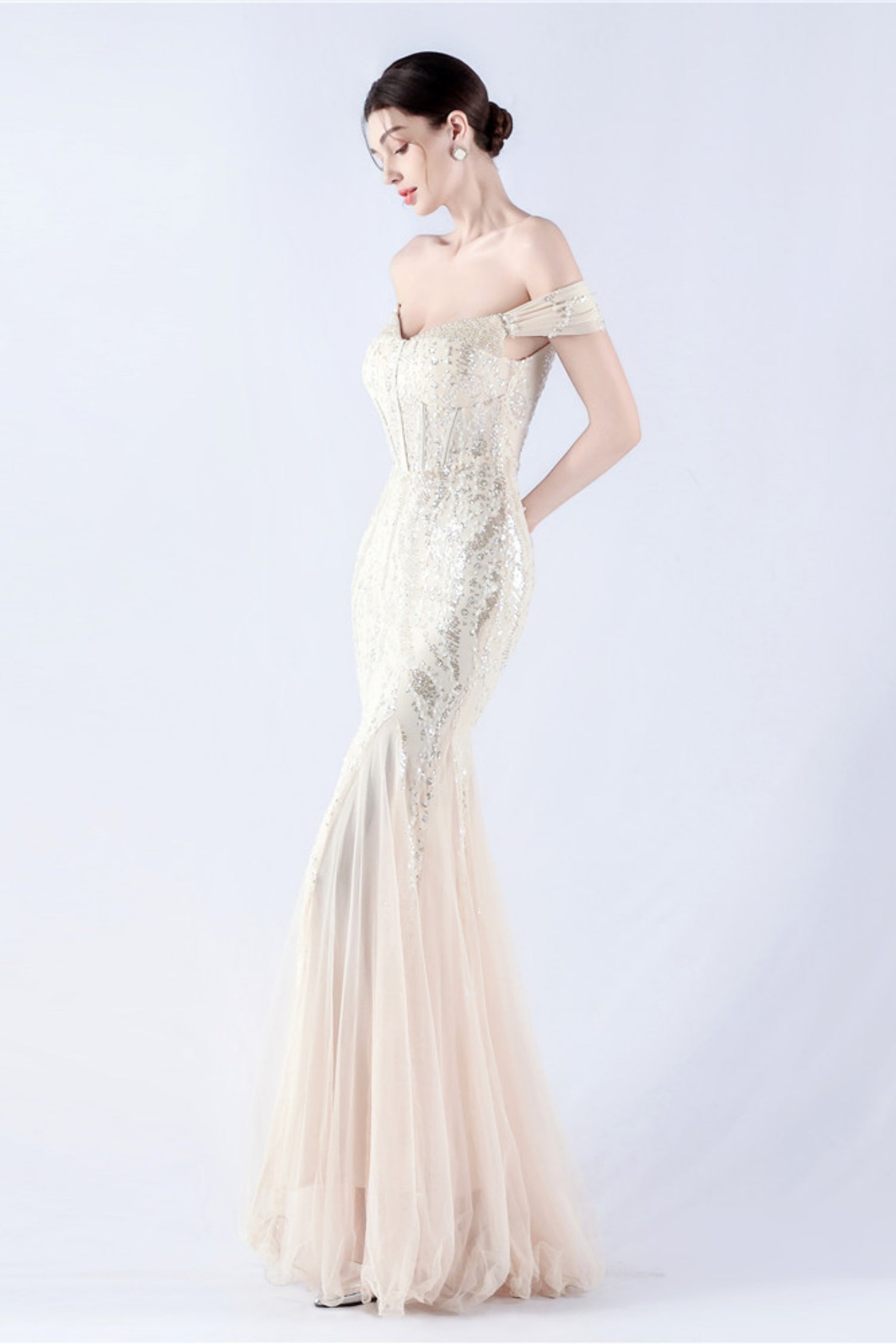 Lennon Apricot Sequin Tulle Maxi Evening Dress Secondary image