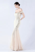 Lennon Apricot Sequin Tulle Maxi Evening Dress