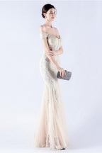 Lennon Apricot Sequin Tulle Maxi Evening Dress