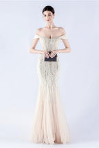 Lennon Apricot Sequin Tulle Maxi Evening Dress