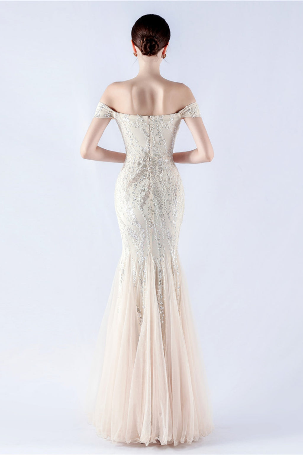 Lennon Apricot Sequin Tulle Maxi Evening Dress