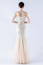 Lennon Apricot Sequin Tulle Maxi Evening Dress