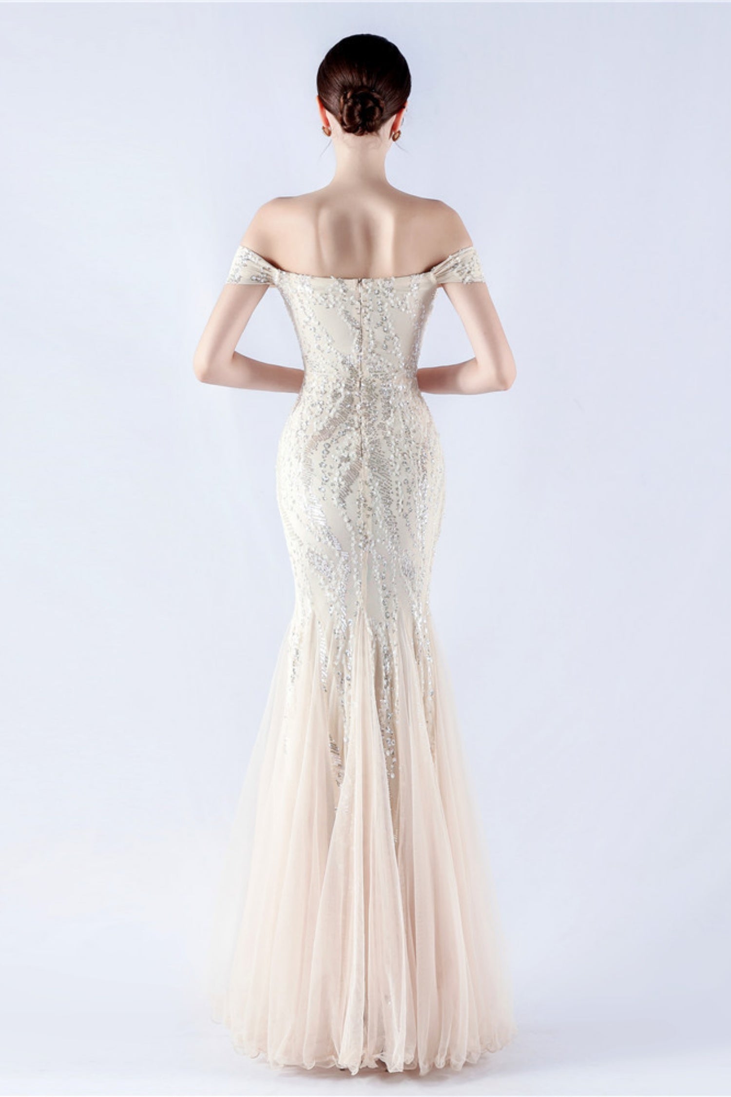 Lennon Apricot Sequin Tulle Maxi Evening Dress