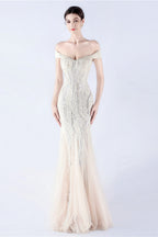 Lennon Apricot Sequin Tulle Maxi Evening Dress