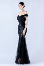 Lennon Black Sequin Tulle Maxi Evening Dress