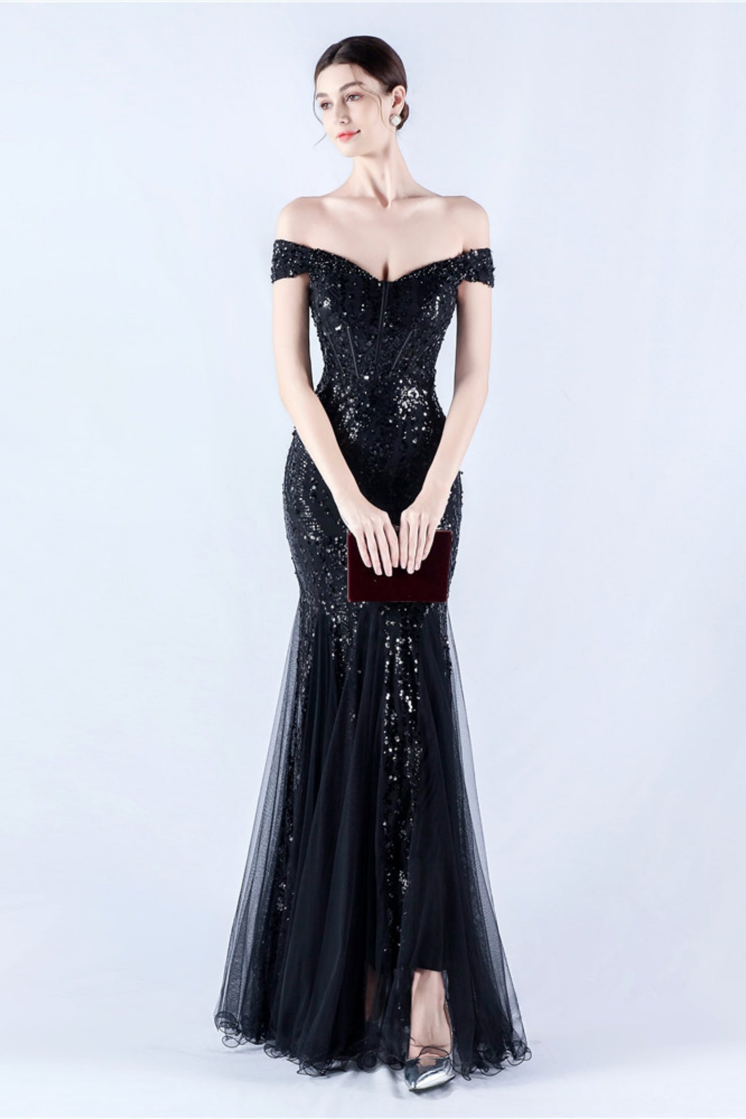 Lennon Black Sequin Tulle Maxi Evening Dress Secondary image