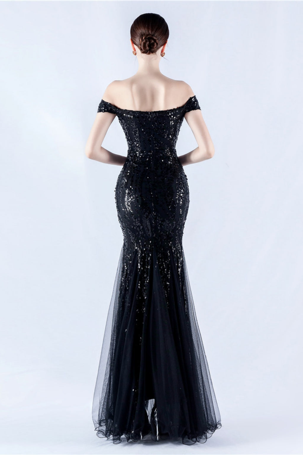 Lennon Black Sequin Tulle Maxi Evening Dress